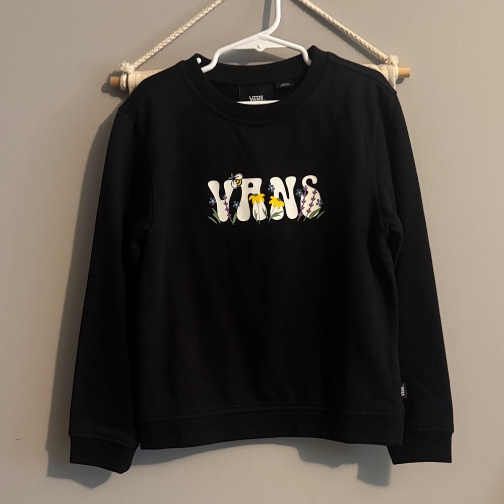 Vans Black Crewneck with Floral Lettering